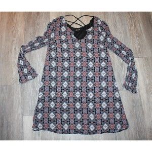 Womens BOHO Chic Shirt Dress Long Sleeve Geometric  Design Size S Dee Elle